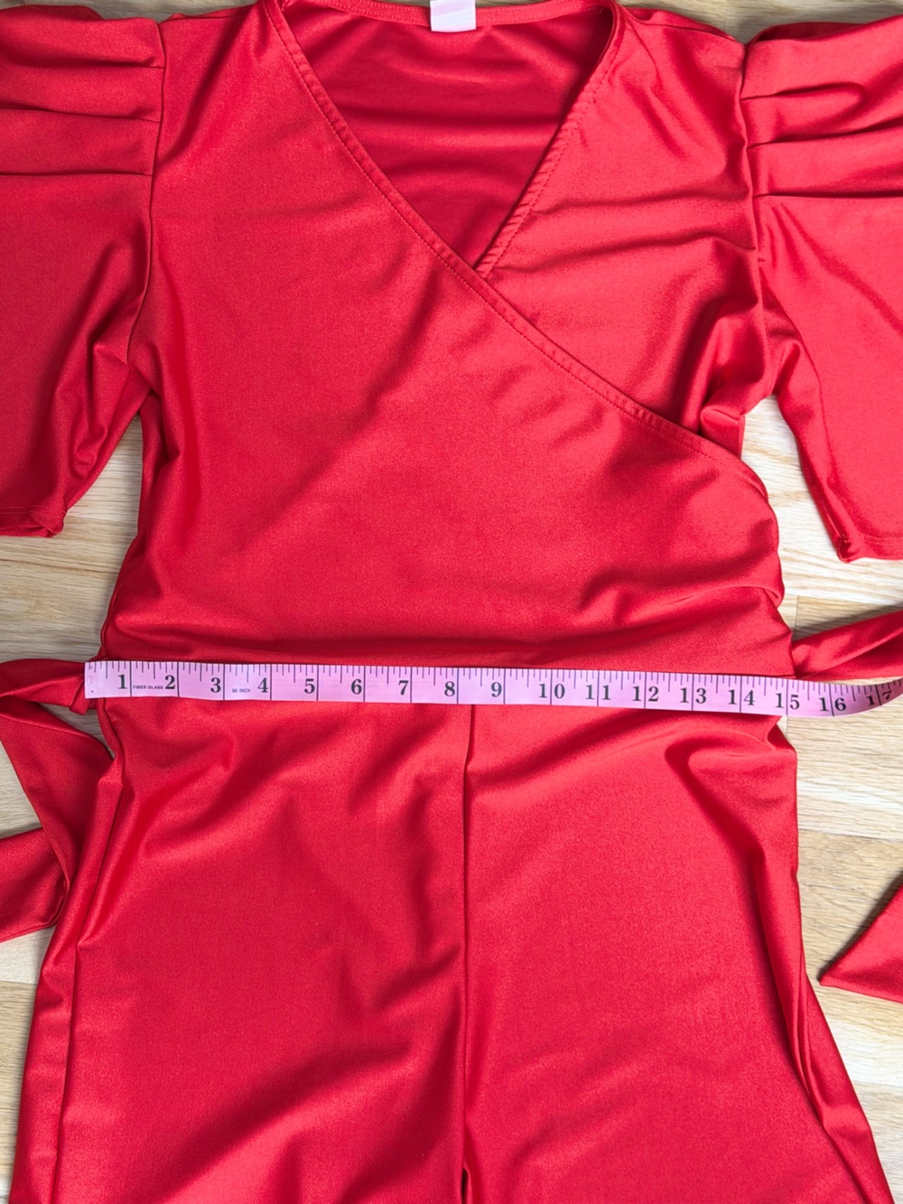 Elegant Red Wrap-Waist Wide-Leg Jumpsuit - Picture 5 of 7